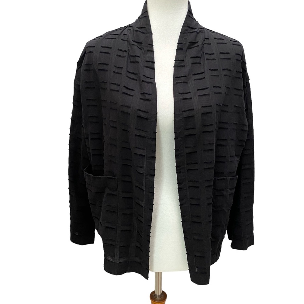 Eileen Fisher Soffo Black Kimono Jacket Textured Organic Cotton XS